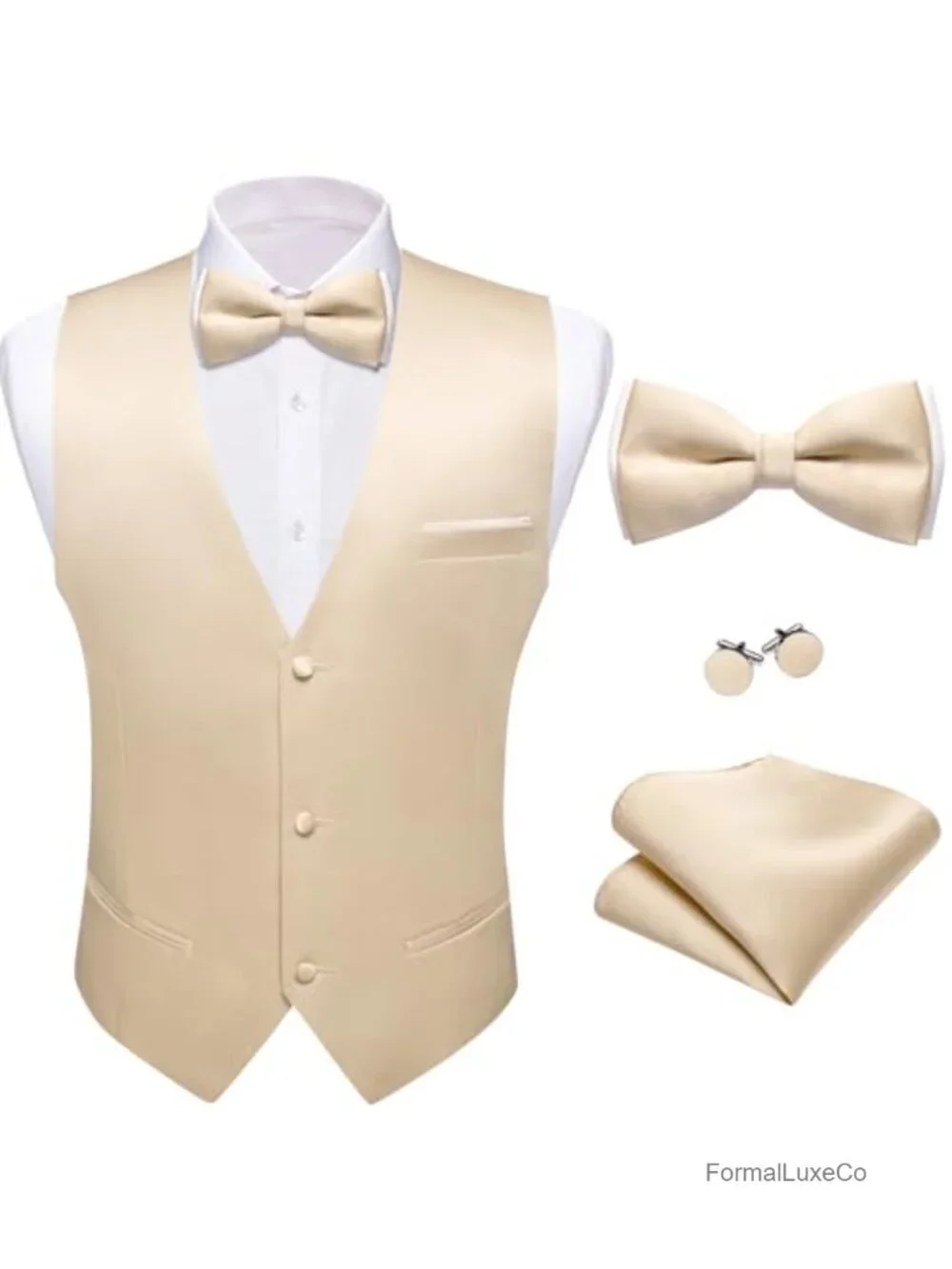 Men's Slim Fit Suit Vest & Bow Tie Set 4PCS Waistcoat Formal V-Neck